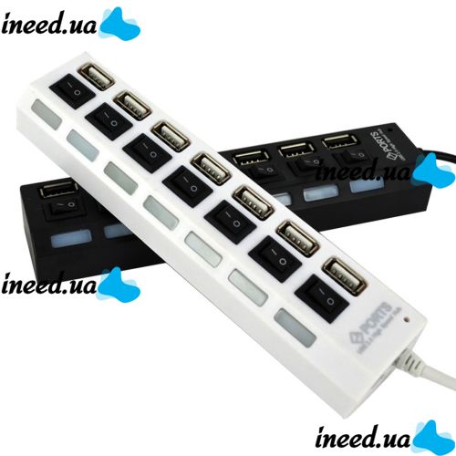 USB хаб Memos 7SW на 7 портов USB 2.0 White, разветвитель с кнопками on off HUB белый