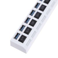 USB хаб Memos 7SW на 7 портов USB 2.0 White, разветвитель с кнопками on off HUB белый