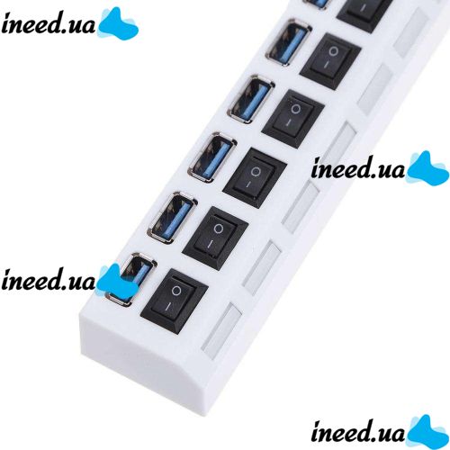 USB хаб Memos 7SW на 7 портов USB 2.0 White, разветвитель с кнопками on off HUB белый