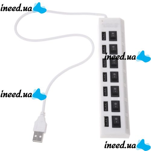 USB хаб Memos 7SW на 7 портов USB 2.0 White, разветвитель с кнопками on off HUB белый