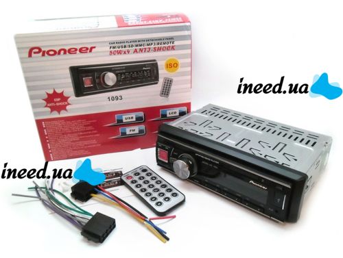 Универсальная автомагнитола ISO Pioneer 1093 со съемной панелью плеер с USB и SD, Автомобильная магнитола проигрыватель с пультом управления в машину