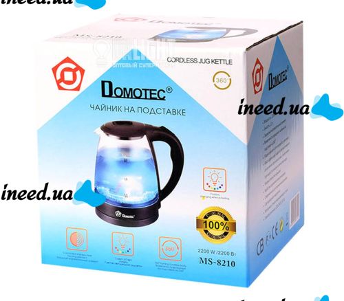 Стеклянный электрочайник Domotec MS-8210 Black 2200W 2.2 л, чайник электрический с цветной RGB подсветкой.