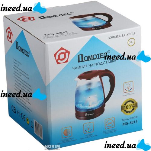 Стеклянный электрочайник Domotec MS-8213 Red 2200W 2.2 л, чайник электрический с цветной RGB подсветкой