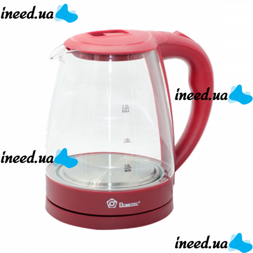 Стеклянный электрочайник Domotec MS-8213 Red 2200W 2.2 л, чайник электрический с цветной RGB подсветкой