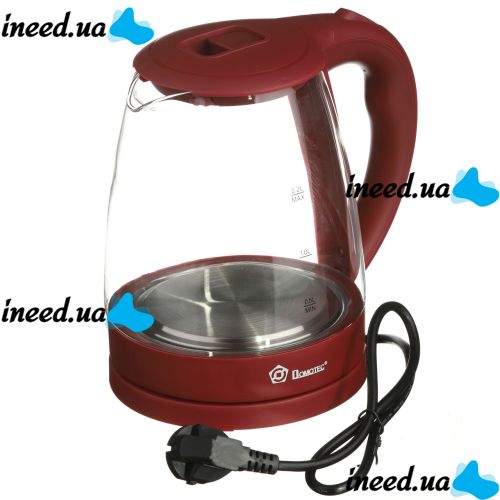 Стеклянный электрочайник Domotec MS-8213 Red 2200W 2.2 л, чайник электрический с цветной RGB подсветкой