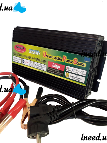 Автомобильный преобразователь напряжения Wimpex 12V-220V 3200W инвертор c зарядным от сети 220 8A