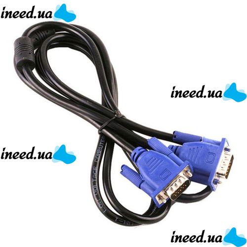Кабель переходник GBX с VGA на VGA папа-папа длинной 1.5м с двумя фильтрами, Шнур интерфейсный 1.5 метра для монитора, телевизора и проектора