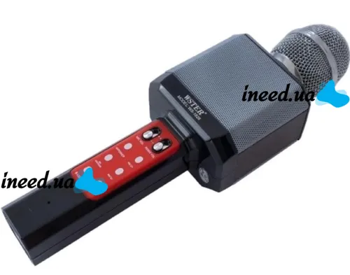 Беспроводной караоке микрофон WSTER WS-1828 Bluetooth USB AUX FM со встроенной колонкой и 4 тембрами голоса на аккумуляторе с динамиком WS1828 Черный