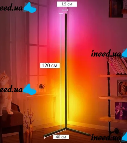 Напольный угловой RGB торшер светильник Nook Lamp 120 см с пультом управления, Угловая светодиодная LED лампа подсветка с разными режимами Черный