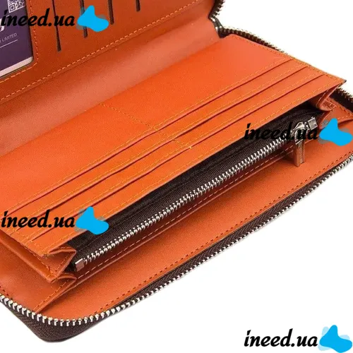 Мужской кошелек клатч Baellerry Leather Model 1 W009 Orange с отделением для телефона, Мужское портмоне на 21 отделений для купюр Оранжевый