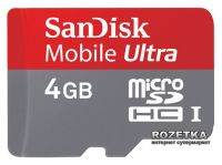 Карта памяти microSD SanDisk Ultra 4GB class 10 c переходником SDHC адаптер SDXC