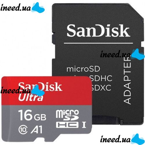 Карта памяти microSD SanDisk Ultra 16GB class 10 c переходником SDHC адаптер SDXC