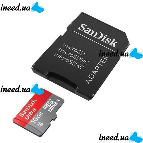 Карта памяти microSD SanDisk Ultra 16GB class 10 c переходником SDHC адаптер SDXC
