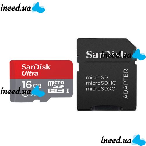 Карта памяти microSD SanDisk Ultra 16GB class 10 c переходником SDHC адаптер SDXC