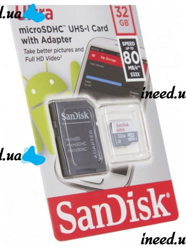 Карта памяти microSD SanDisk Ultra 32GB class 10 c переходником SDHC адаптер SDXC