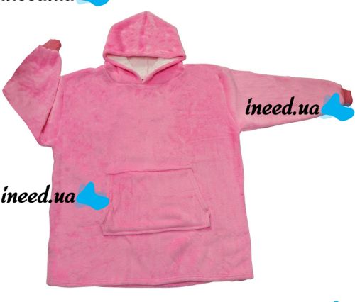 Толстовка-плед с капюшоном Huggle Hoodie Ultra Plush Blanket 2в1 унисекс оверсайз худи плюшевый плед с рукавами на флисе 74Х110 см Розовая