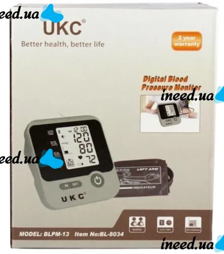 Автоматический тонометр UKC BL-8034 (BLPM-13) с манжетой на руку, Измеритель артериального давления и пульса на предплечье с LCD экраном Белый