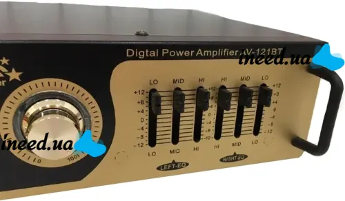 Стерео усилитель мощности звука UKC AV-121BT 200W, Пятиканальный портативный стереоусилитель с караоке на 2 микрофона, FM радио и Bluetooth USB