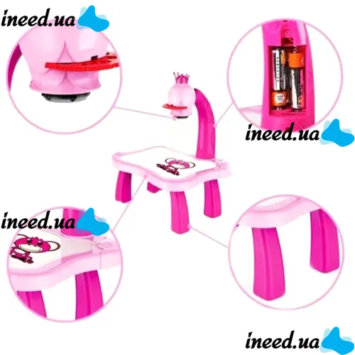 Children's Educational LED Projector for Drawing Projector Painting with Markers and a Table Set for Creativity Table with Slides Pink