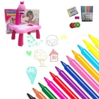 Children's Educational LED Projector for Drawing Projector Painting with Markers and a Table Set for Creativity Table with Slides Pink