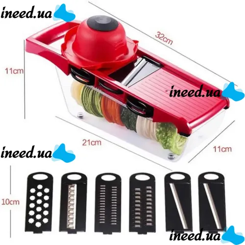 Мультислайсер Mandoline Slicer 6 в 1 Red, Ручная овощерезка для овощей и фруктов с контейнером, Слайсер, Терка мини комбайн 6в1 Красная