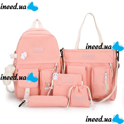 School Bag Set 5 in 1 Fashion YY156-2 Backpack, shopper bag, pencil case and cosmetic bag and a bag for small things to school, a teenage satchel with a badge