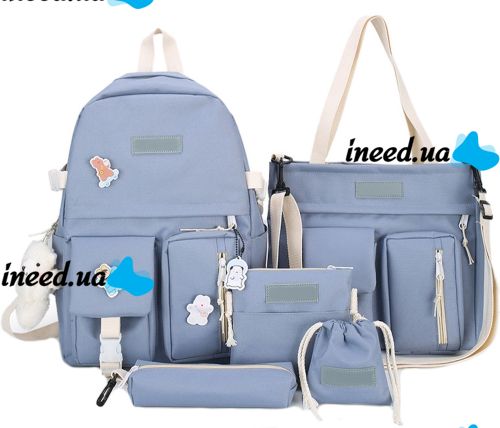 School Bag Set 5 in 1 Fashion YY156-2 Backpack, shopper bag, pencil case and cosmetic bag and a bag for small things to school, a teenage satchel with a badge