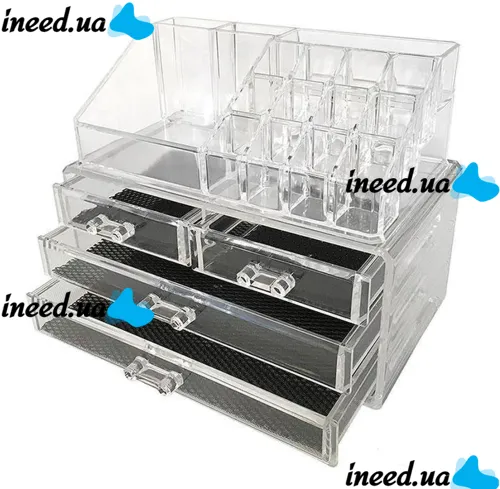 Настольный акриловый органайзер Акриловый Cosmetic Storage Box для косметики и мелочей, Косметический бокс с выдвижными ящиками Прозрачный