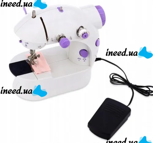 Професійна швейна машинка 4 в 1 Mini Sewing Machine SM - 202A (WJ-08), Портативна міні машинка 201 для шиття з адаптером і педаллю для дому Біла