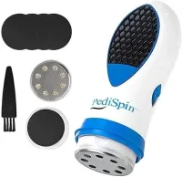 Электрическая пемза Pedi Spin Pro Педи Спин для удаления огрубевшей кожи стоп и пяток, Прибор для чистки ног со сменными насадками Pedispin Белая