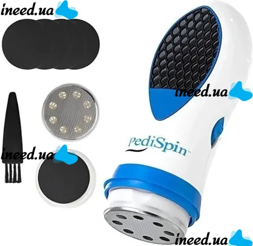 Электрическая пемза Pedi Spin Pro Педи Спин для удаления огрубевшей кожи стоп и пяток, Прибор для чистки ног со сменными насадками Pedispin Белая