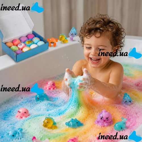 Подарочный набор бомбочек Bath Bomb Gift 12 штук для ванны с игрушкой сюрпризом, детские спа бомбочки шарики Морские жители для ванной с игрушками
