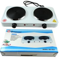Настольная электроплита Domotec MS-5822 1000W на 2 конфорки диск, Двухконфорочная электрическая плита 1000Вт с термостатом на 5 положений Белая