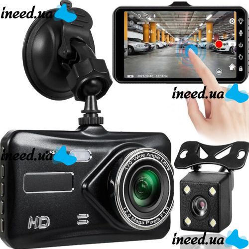 Автомобильный Видеорегистратор 4" Full HD сенсорный экран DVR BT-100 на 2 камеры заднего вида Универсальный авторегистратор с двумя камерами