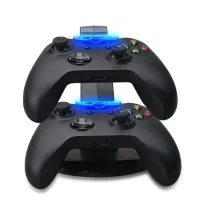 Зарядная подставка док станция для геймпадов XBOX ONE/ONE S/ONE X на 2 джойстика, Зарядное устройство для зарядки геймпадов с подсветкой Черная