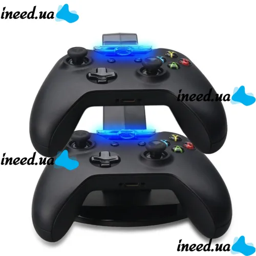 Зарядная подставка док станция для геймпадов XBOX ONE/ONE S/ONE X на 2 джойстика, Зарядное устройство для зарядки геймпадов с подсветкой Черная