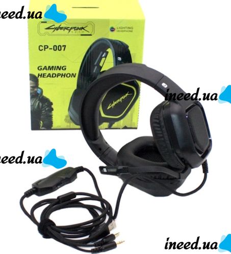 Игровые проводные наушники Cyberpunk CP-007 с подсветкой и микрофоном Геймерские полноразмерные наушники с гарнитурой для ПК и ноутбука 96491 Черные