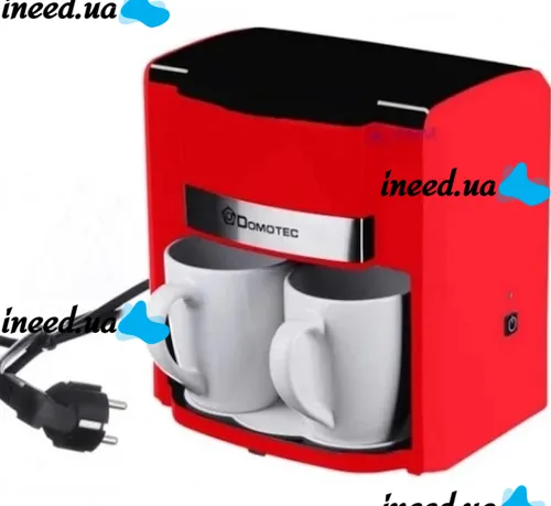 Капельная кофеварка на две чашки Domotec MS-0705 c 2 керамическими чашками, Домашняя электрическая кофемашина для чая и кофе на 0.3 л 500W Красная