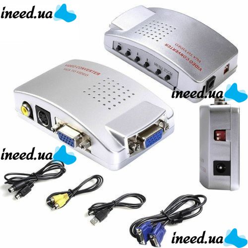 Универсальный конвертер VGA-RCA AV + S-Video TV converter с VGA на RCA тюльпаны для подключение от ПК к ТВ.