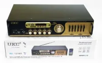 Стерео усилитель мощности звука UKC AV-121BT 200W, Пятиканальный портативный стереоусилитель с караоке на 2 микрофона, FM радио и Bluetooth USB
