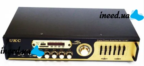 Стерео усилитель мощности звука UKC AV-121BT 200W, Пятиканальный портативный стереоусилитель с караоке на 2 микрофона, FM радио и Bluetooth USB