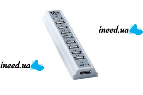 Активный USB хаб Digital White на 10 портов разветвитель с блоком питания белый