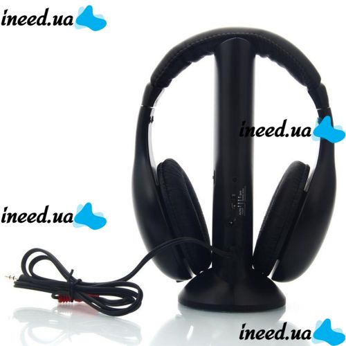 Наушники с микрофоном беспроводные 5 в 1 MH2001 Black + FM радио Wireless,  mp3 pc tv,
