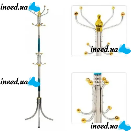 Напольная вертикальная вешалка тренога Coat Rack для верхней одежды 16 крючков, Переносная разборная металлическая стойка для сумочек и зонтов