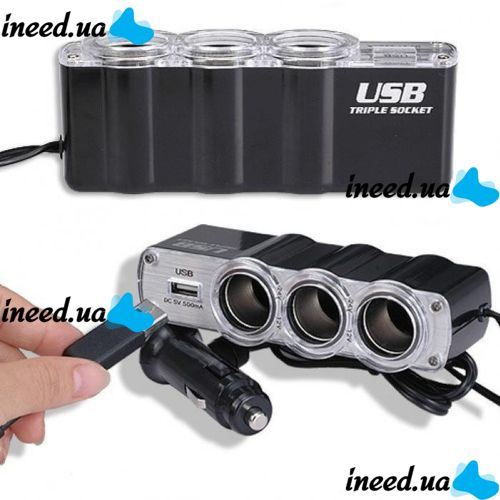 Тройник сплиттер в прикуриватель авто адаптер USB WF-0120