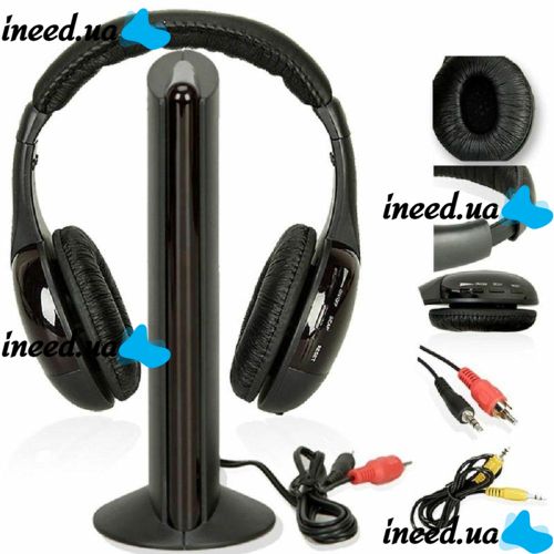 Наушники с микрофоном беспроводные 5 в 1 MH2001 Black + FM радио Wireless,  mp3 pc tv,