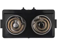 Domotec MS-5532 1000W Desktop Spiral Electric Stove with Two burners, Two-burner Electric Stove with Wide spiral and Thermostat Black