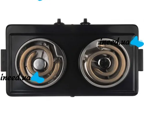 Domotec MS-5532 1000W Desktop Spiral Electric Stove with Two burners, Two-burner Electric Stove with Wide spiral and Thermostat Black