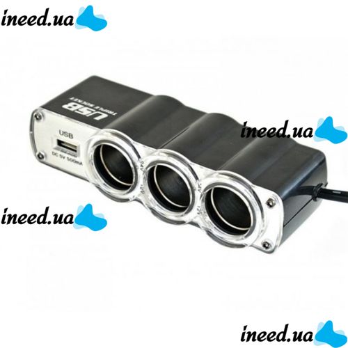Тройник сплиттер в прикуриватель авто адаптер USB WF-0120