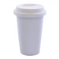 Керамический стакан чашка StarBucks Ceramic Cup HY-101, Многоразовая термочашка Старбакс 300 мл с силиконовой крышкой с поилкой Белая